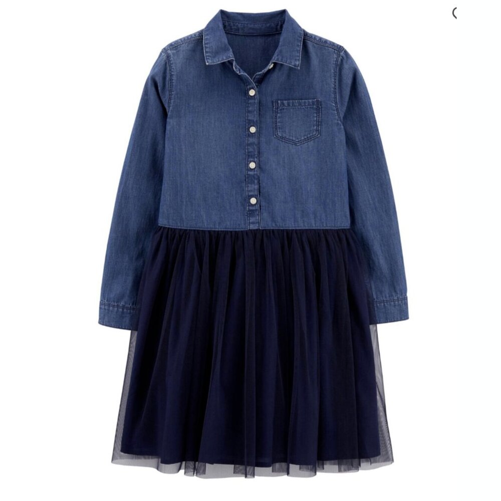 Osh Kosh Girls Mixed Tulle Denim Girls Dress